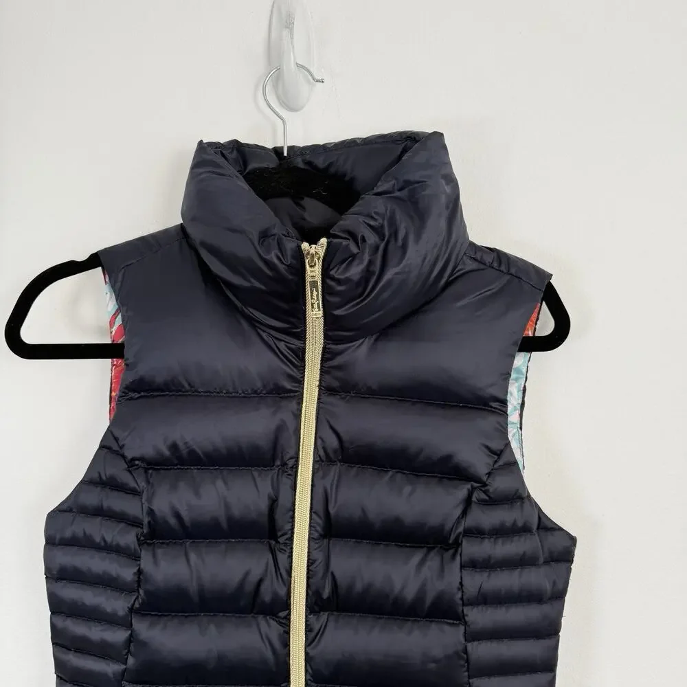 Lilly Pulitzer Allie Packable Quilted Down Puffer Vest Navy Blue Preppy Womens S